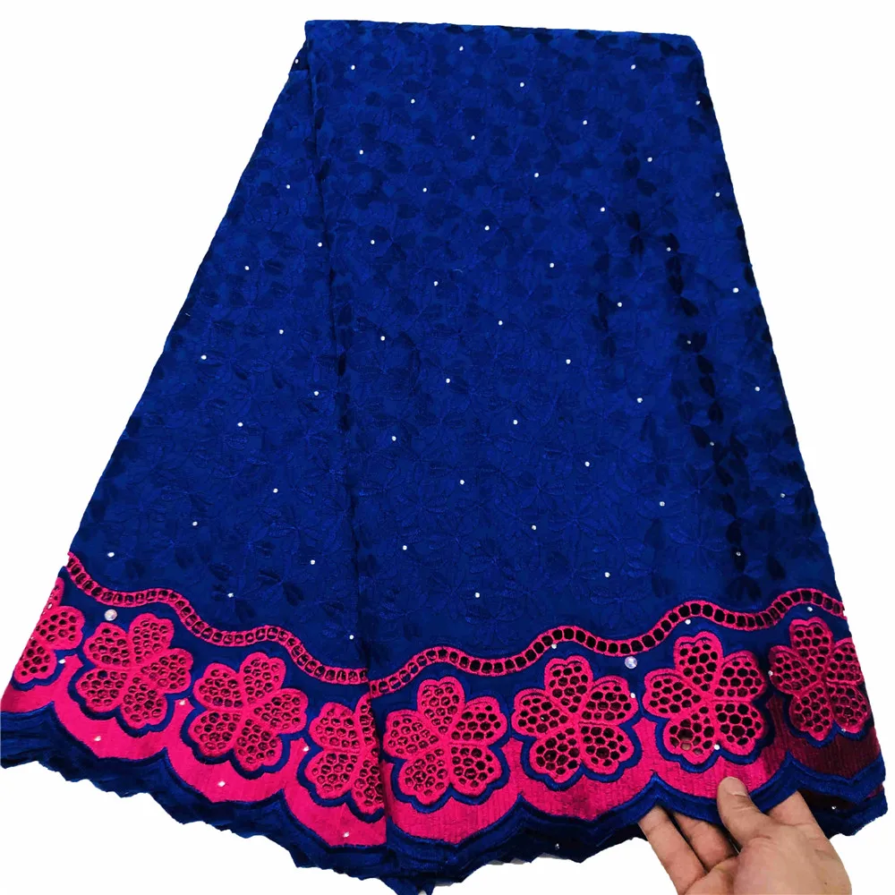 Beautifical dry blue lace embroidery quality 2021 cotton siwtzerland laces ML19R403