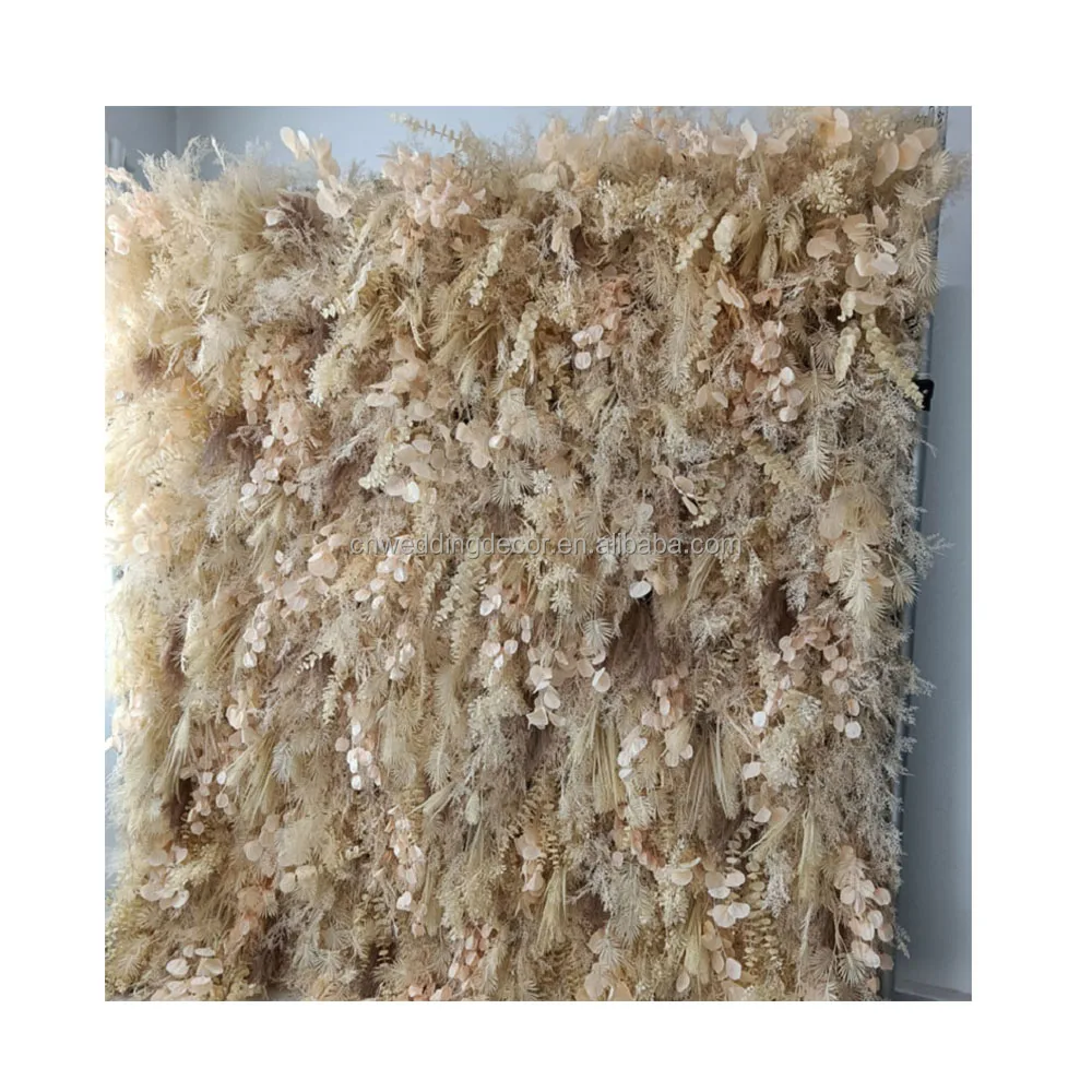 Boho wedding yellow tutu flower decor with plants backdrop stand cloth roll up flowers arrangement