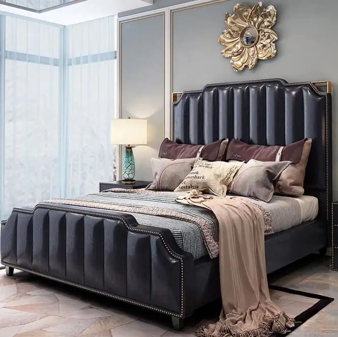 Customized high quality king double size upholstered bed designs for home