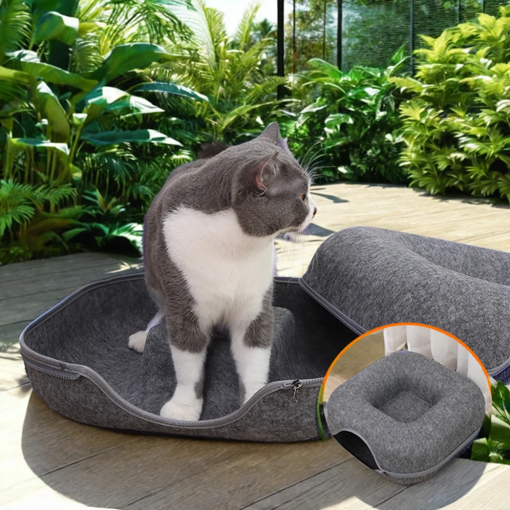 Hot Sale Ventilated Removable Cat Tunnel Semi Enclosed Donut Cute Felt Cat Bed