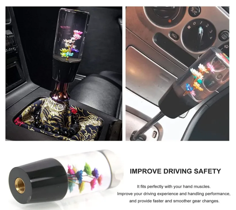 Crystal Manual Gear Stick Shifter Knob 10CM Real Flower Shift Knob Universal Shift Head Bubble Shift Gear Knob UNIVERSAL