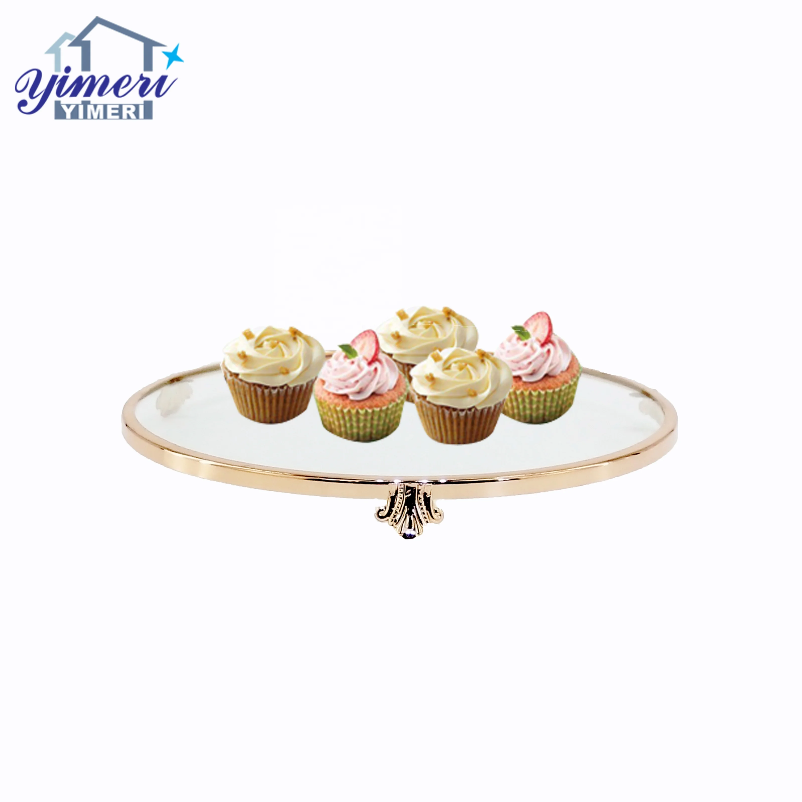 OEM ODM europe metal gold plating round glass buffet food display cupcake tray dessert stand for table decoration