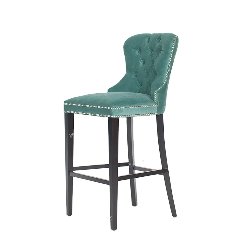Wholesale market in mumbai Elegant Fabric bar chairs with backs green velvet high chair
