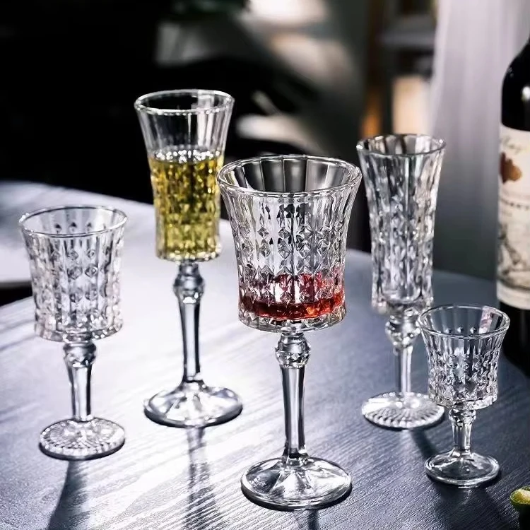 High Quality Diamond Red Wine Glass Champagne Flutes Glasses Goblet Glass For Party Wedding