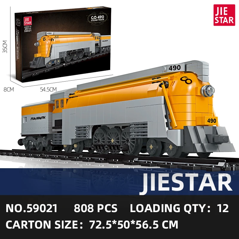 JIESTAR 808 Pcs Simulation Co 490 Steam Locomotive Steam Train Model Building Block Set Children Collectible Diy Train Set Toy