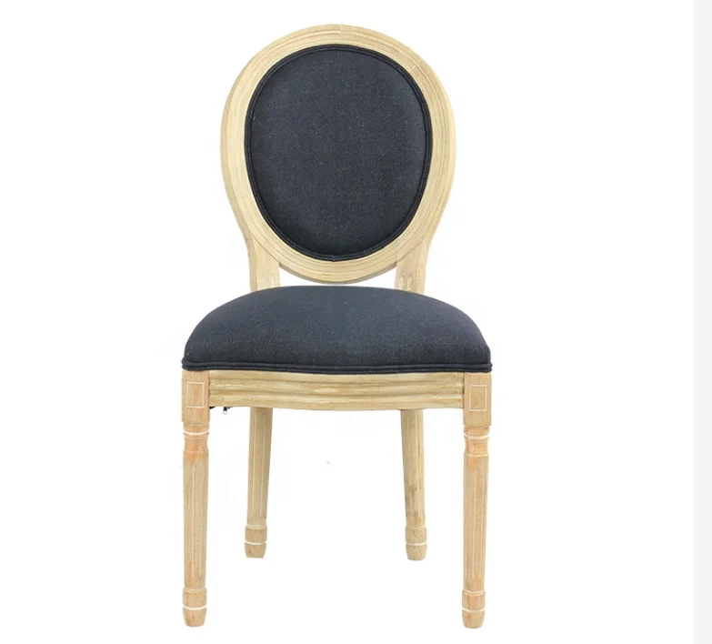 French Country Style Fabric Louis Dining Chair Oval Back Solid Wood Frame Antique Elegant Chair