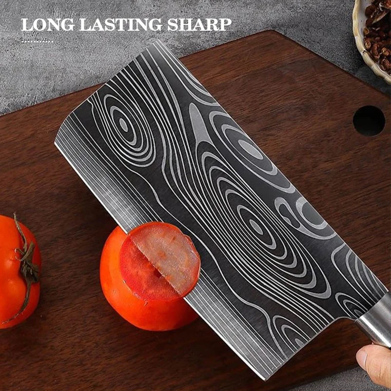 Carbon Stainless steel 3CR13 Set of 3 pcs Kitchen Slicing New Design Kitchen Black Blade Damascus laser pattern suit knife