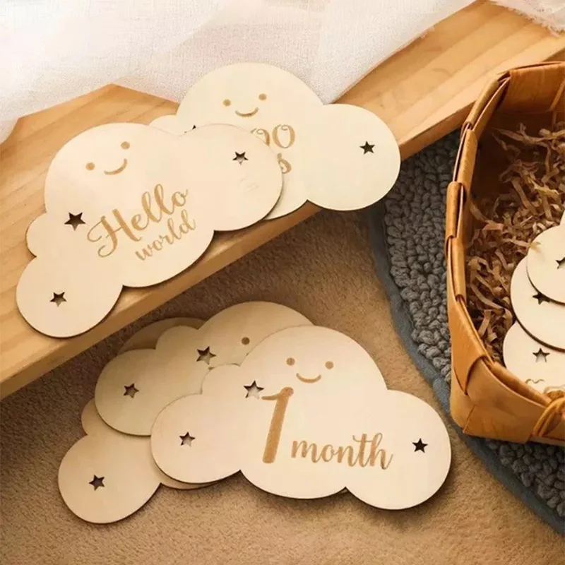 8 Pieces wooden flower milestone baby shower decorations gift set growth record photo atmosphere prop month announcement pendant