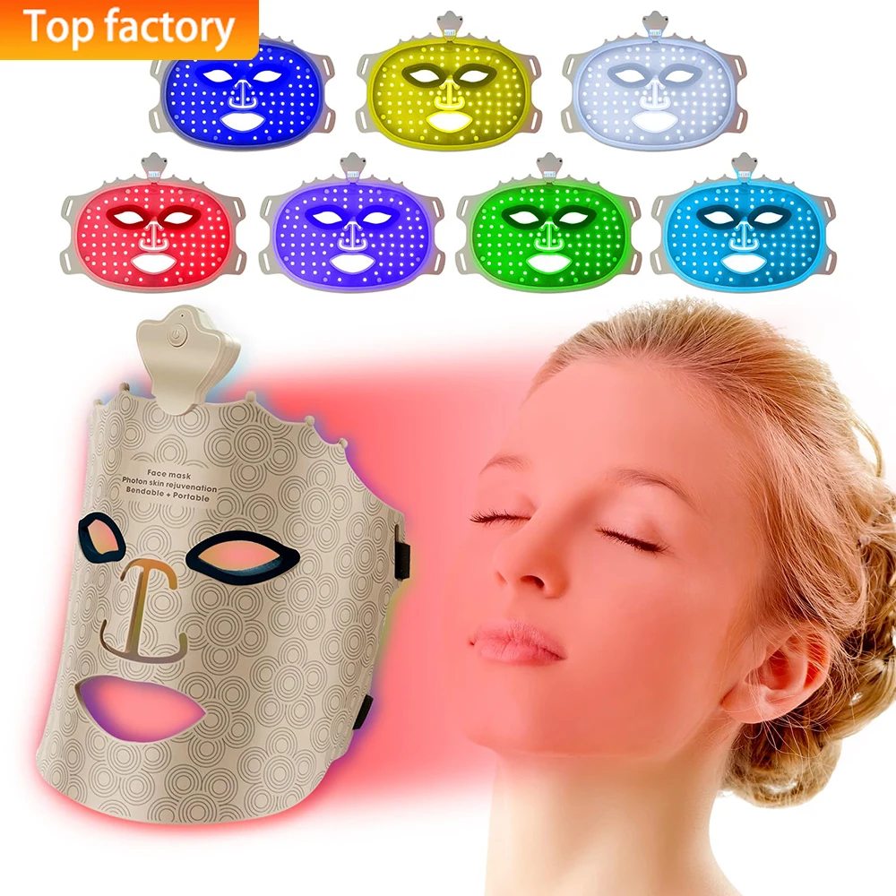 Silicone Red Led Light Therapy Facial Face Mask 240pcs 460nm 590nm 630nm 850nm PDT Infrared Lamp 7 Colors Mask