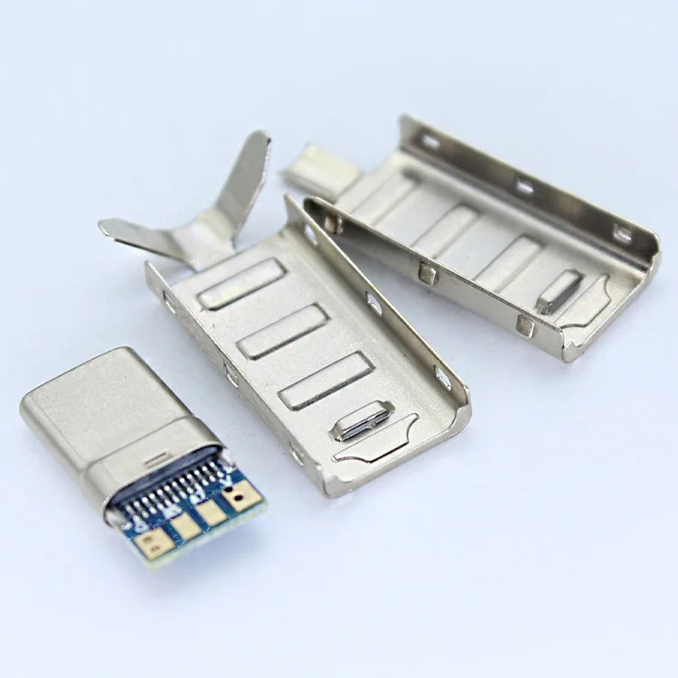 Usb-C 2.0 Plug Diy Housing Gold Usb-A Shell Usbc 5.1K Ohm Resistor 24pin 4p 4Pin Male USB Type C Connectors With Metal Housing