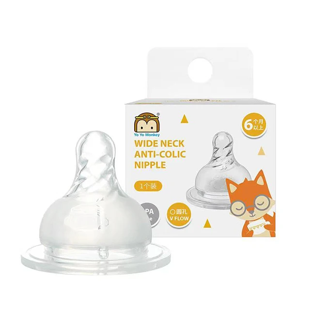 OEM/ODM Latex-free and Bpa free Natural wide neck wide mouth Fast Flow Anti-Colic  baby bottle nipple,1Pack