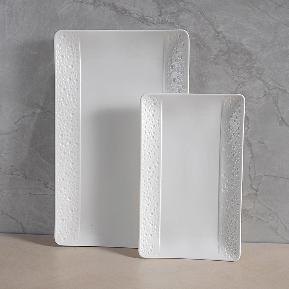 Horeca Platos Restaurante Ceramic Food Tray Dinnerware Set 17 Inch European Fine Porcelains Bright Rectangle Porcelain Platter