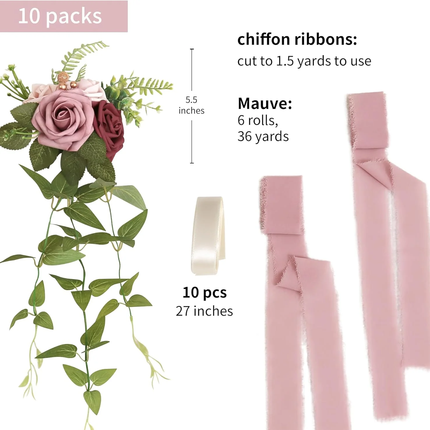 Doris Home Wedding Aisle Decorations Mauve Pew Flowers Wedding Ceremony Party Chair Decor Artificial Flowers Eucalyptus Ribbons
