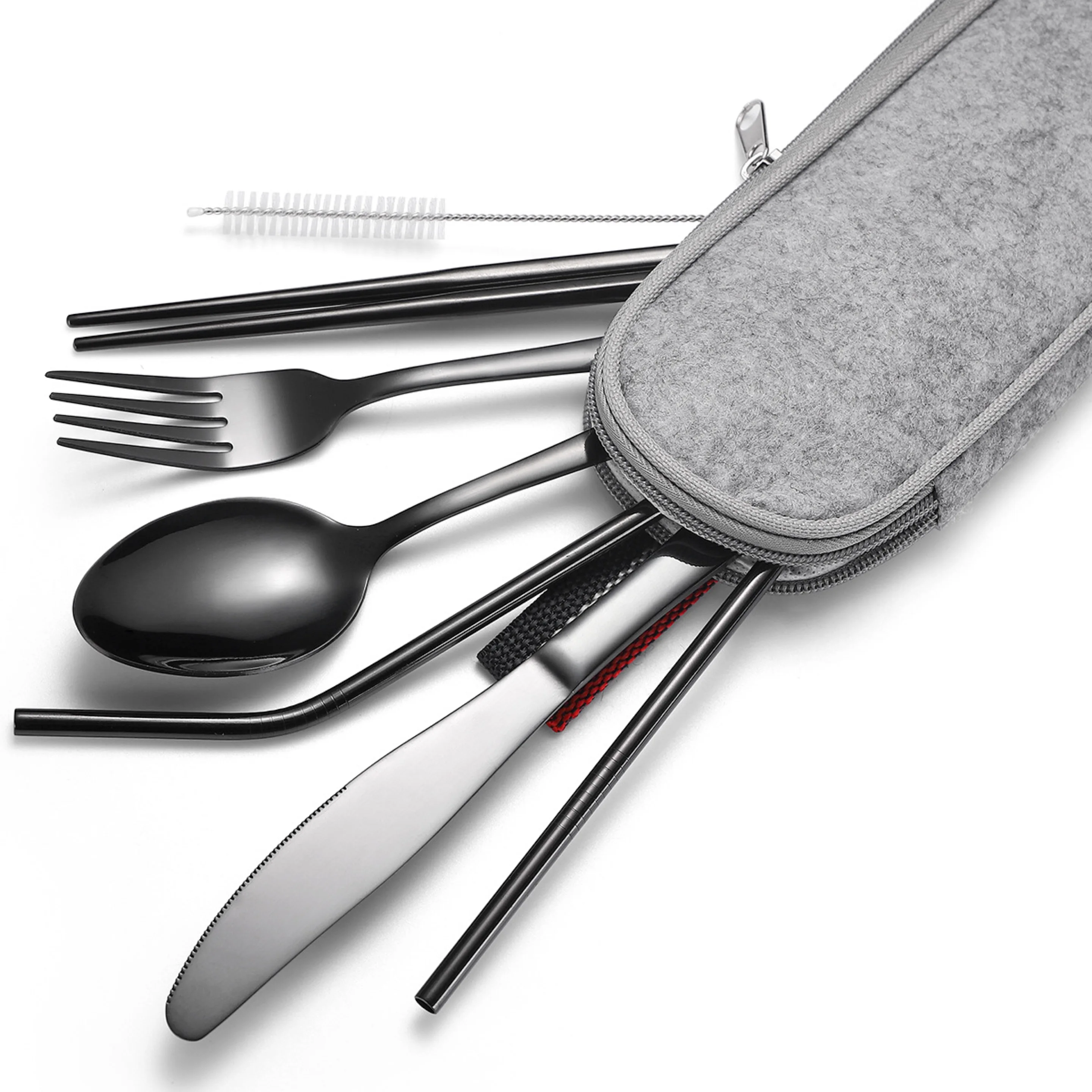 Портативный принадлежности 8 шт. многоразовые из нержавеющей стали для путешествий походный набор столовых приборов индивидуальный логотип в виде пакета