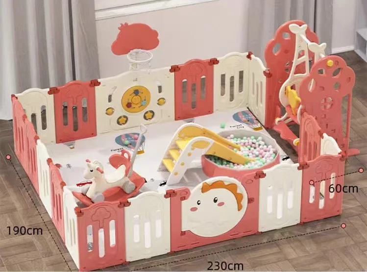 Best Selling Indoor/Outdoor Folding Playpen with Plastic Swing Rocking Horse Basketball Hoop Slide-Safety Home Playhouse Babies