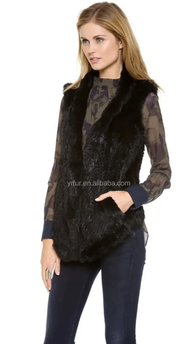 YR556 Australia Girls Knitted Rabbit fur vest Fashion Rabbit Fur Women Designer Vest