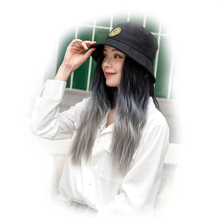 Wholesale chemical fiber wig 20inch Gradient straight hair simulation synthetic hair wigs hat