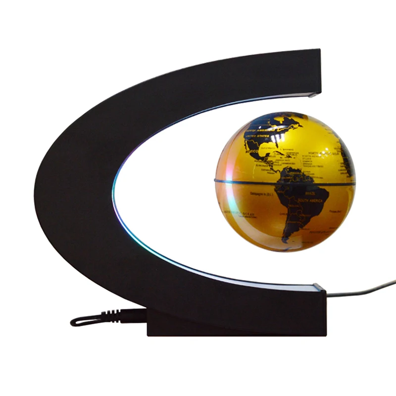 Fashion Gifts C Shape Home Decor Magnetic Rotating Levitation Floating Globe With Light