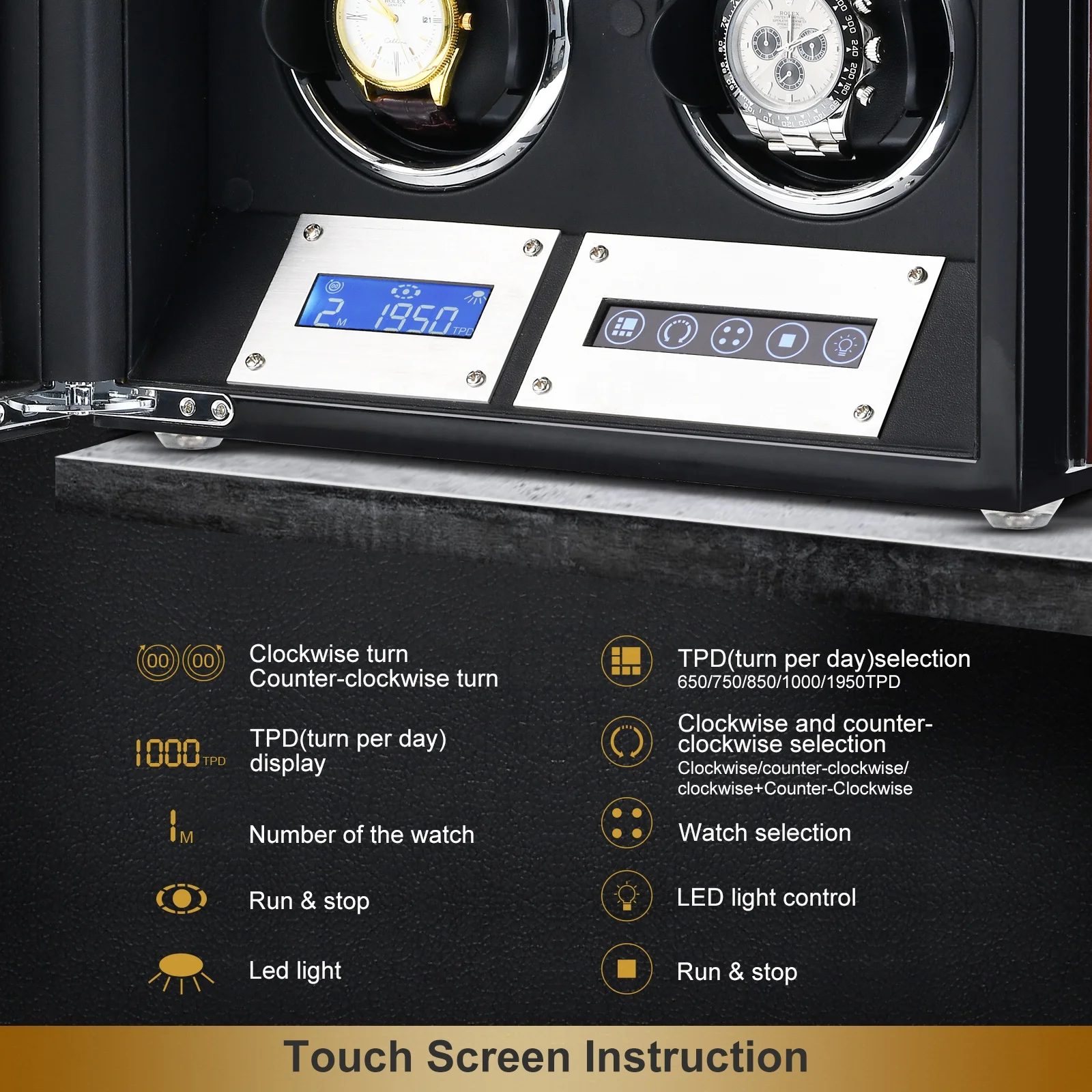 China Hot Selling Luxury Remote Control Watch Winder Modern LCD Touchscreen 2 4 6 8 9 Slots Automatic Watch Winder Box for Rolex