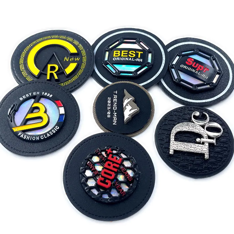 Premium Embossed Colored Hat Fake Laser Engraved Prints Label Metal Emblem On Leather Patch