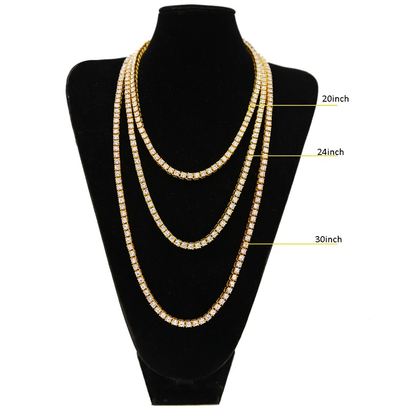 Blues RTS 5mm Gold color One Row Lab Diamond Iced Out Chain bling Hip Hop Tennis Chain for bracelet necklace