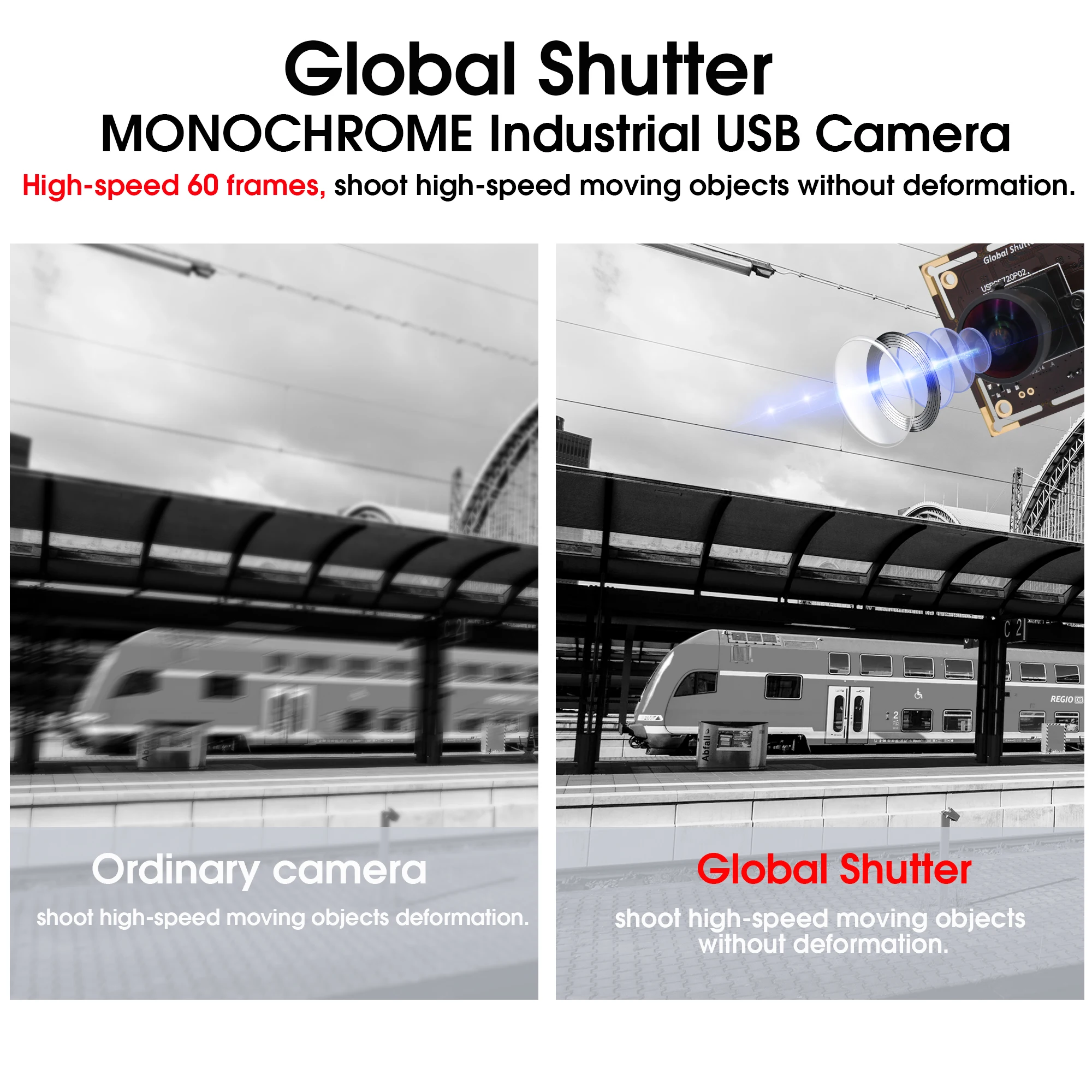 ELP AR0144 1280*720 60fps global shutter usb camera black and white with 5-50mm varifocal lens for industrial inspection