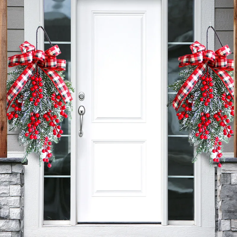 2023 New Year Rattan Christmas Front Door Wreath Decorative 50cm Ribbons Hang Tree Garland Ornaments Festival Party Supplies