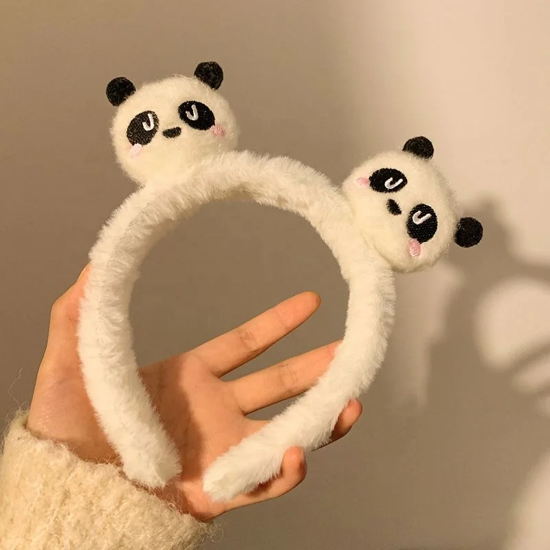 Fashion Plush Panda Headband Autumn Winter Head Hoop Cartoon Girls Kid Wash Face Hairbands Headdress Make Up Hair Accessories
