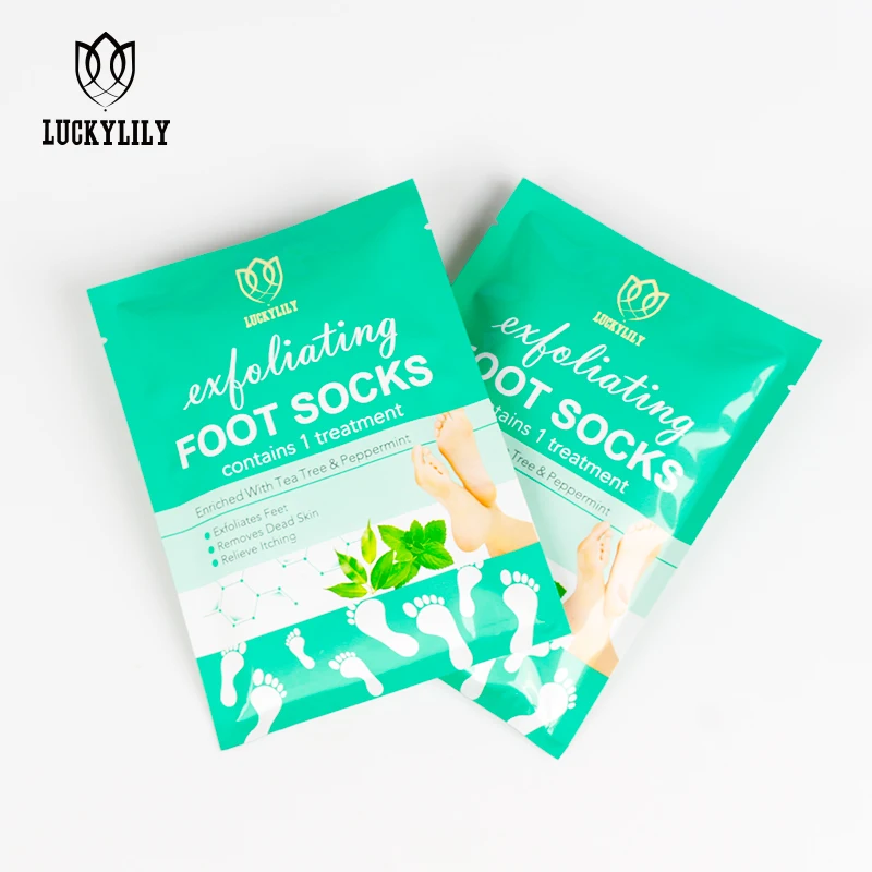 LuckyLily Custom Wholesale Peeling Exfoliating Foot Mask Feet Mask Remove Dead Skin Cuticles Heel Foot Care Pedicure Socks
