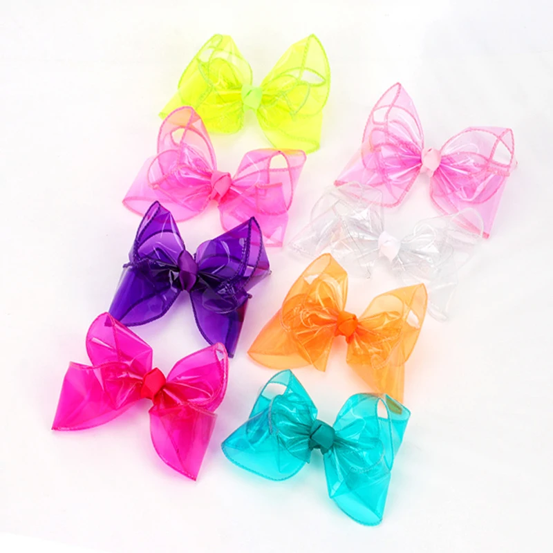 4 Inch Plastic Hairgrips For Kids Girls Beach Waterproof Clear Jelly Hair Bow Solid Color Hair Clips PVC Jelly Hair Bows