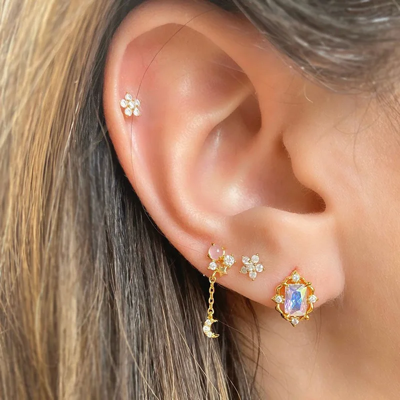 2023 Romantic Star and Moon Series Gold Plated Zircon Butterfly Universe Ear Bone Clips Stud Earrings Cute Mini Earring Sets