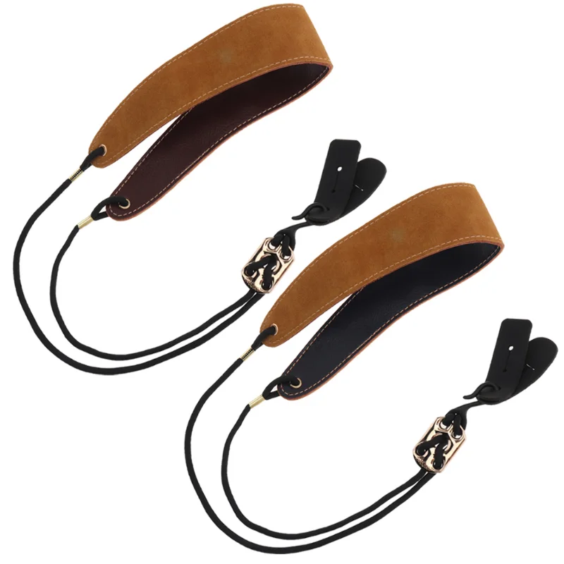 Adjustable Genuine Leather Saxophone Neck Strap Durable Clarinet Strap Single Shoulder Tenor Saxophone Belt