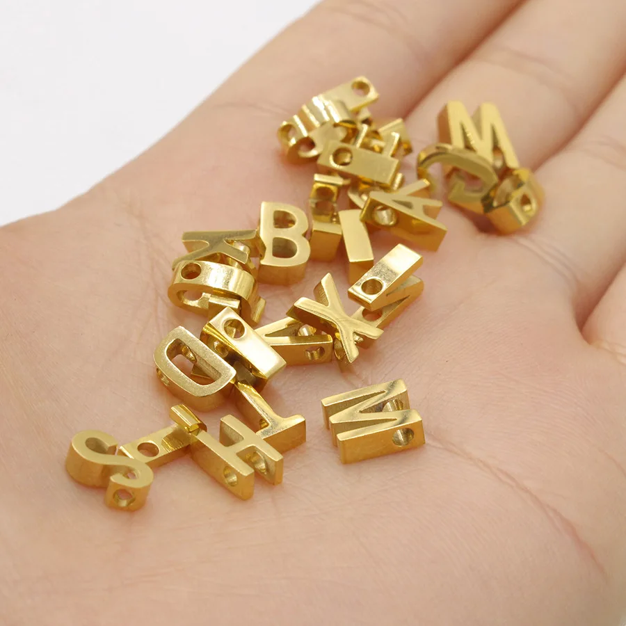 Wholesale 3mm*8mm Golden Letter Beads Charm Metallic Silver Alphabet Stainless Steel for Jewelry