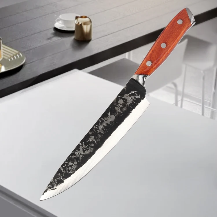 Хит продаж шкафчик из нержавеющей стали 8-дюймовый поварский нож с кованой ламинатно-алюминиевая ручка и тиснением лезвие