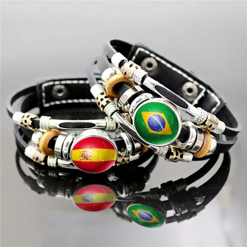 World Soccer Team Leather Bracelet European and American Retro Punk Multi-layer Beaded Bracelet Jewelry
