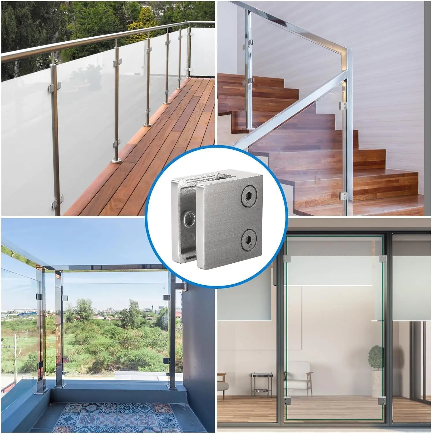 Stainless Steel 304 Square Flat Back Glass Brackets for Glass Railing