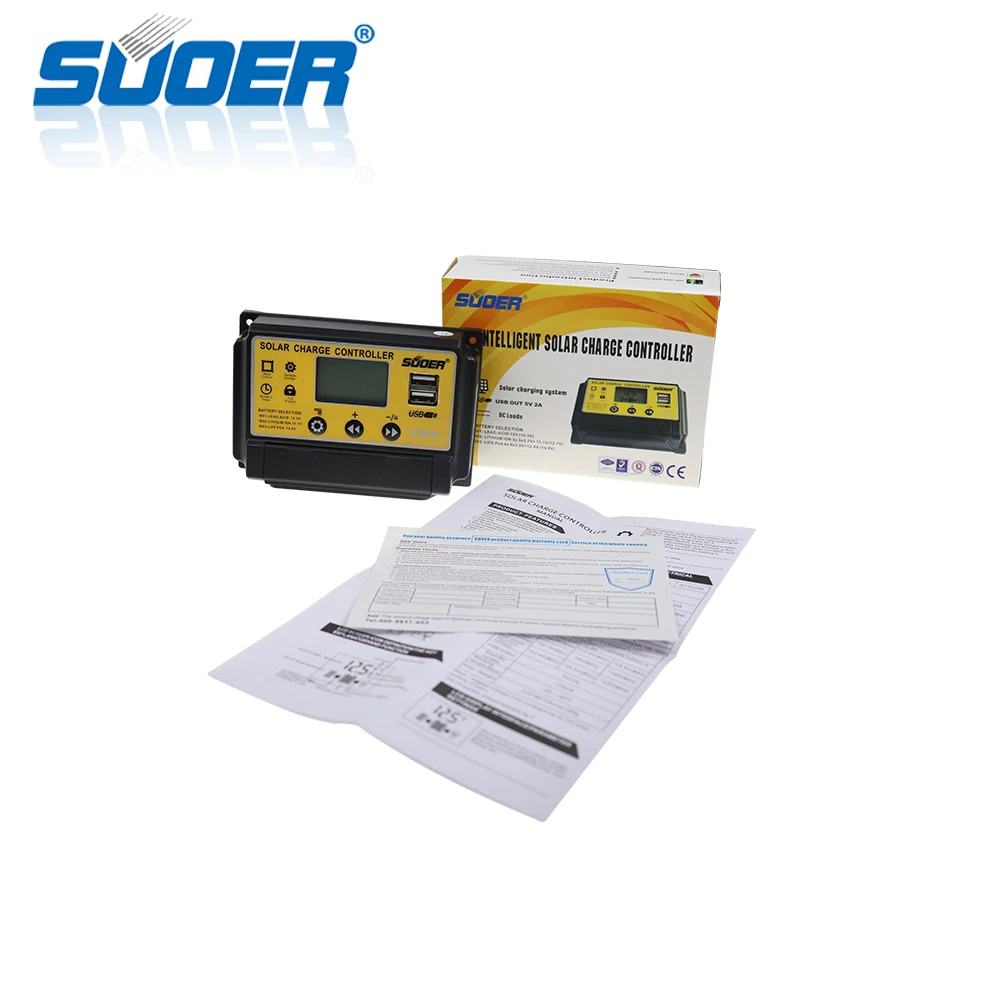 Suoer China Price 12V 24V 30A charge controller pwm solar controller