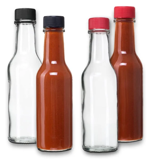 Round 5oz 150ml Tabasco Chili Woozy Hot Sauce Dressing Glass Bottle with Black Lids and Shrink