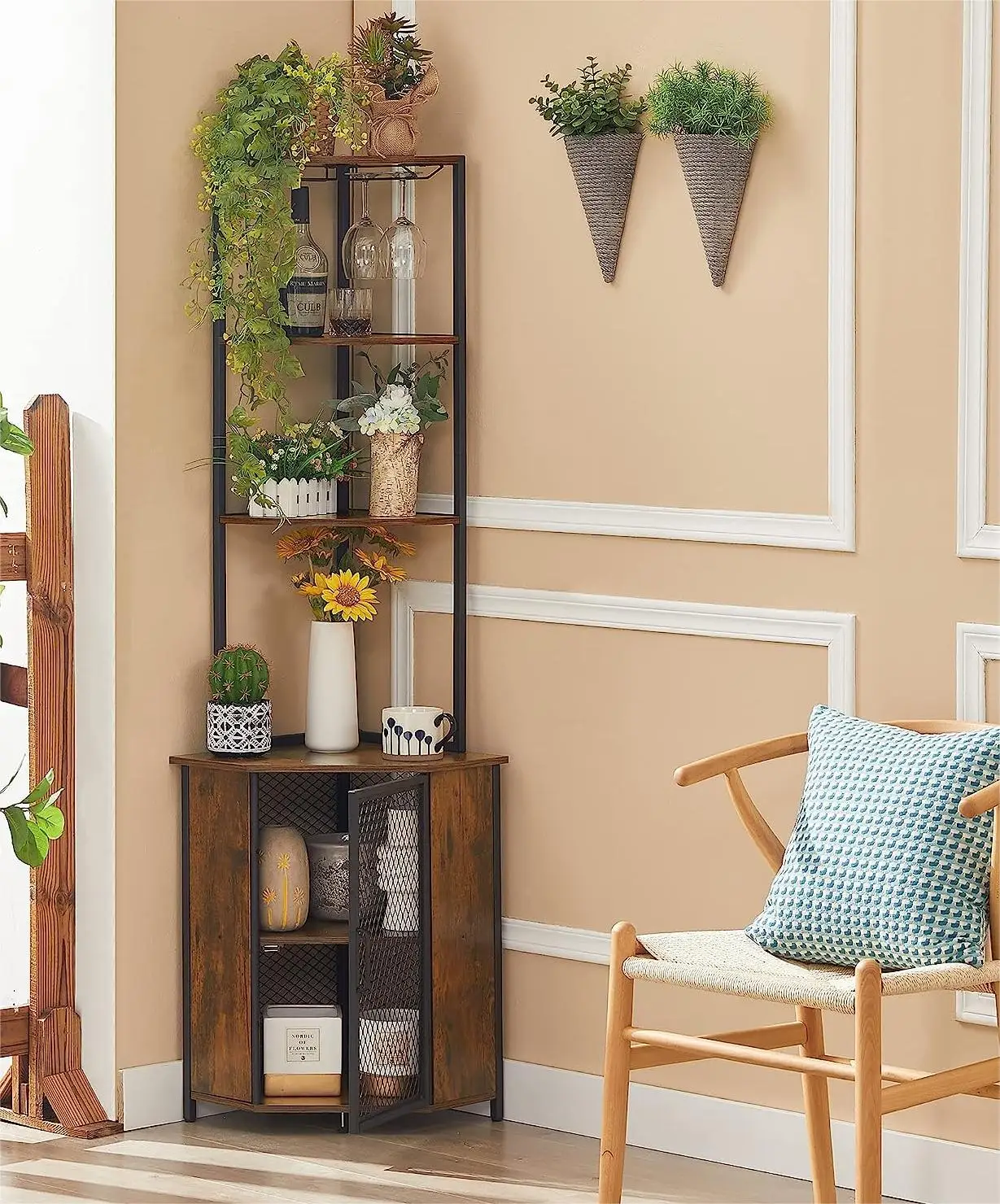 Corner Shelf 63 Inch Tall Storage Cabinet 5-Tier Bookshelf Display Shelves Rack for Living Room Kitchen Balcony Small Space