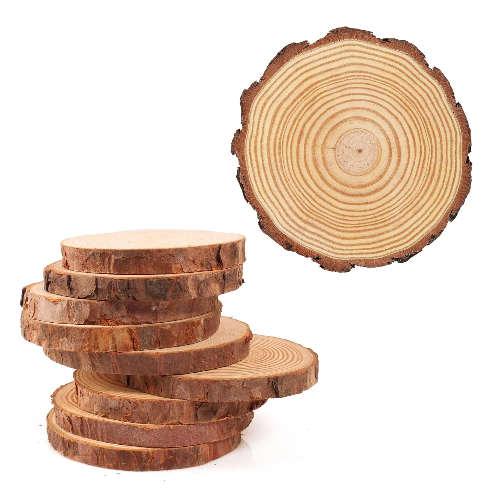Small Size Unfinished Wooden piece Wood Rounds Pieces Natural Wood Slice Centerpieces with Bark for Crafts  and Wedding Decors