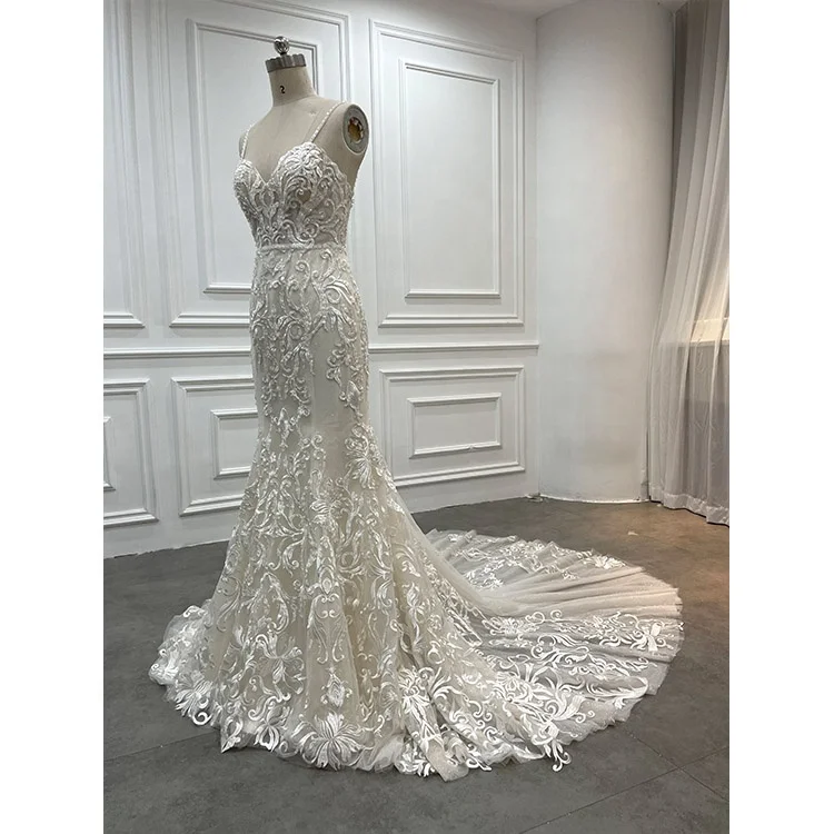 Класса люкс ручной работы изготавливаемая на заказ Vestido De Boda сирена Boho кружева аппликация в виде сердца к требованиям заказчика; Сверкающие; Свадебное платье Русалка с аппликациями короткое спереди и длинное сзади бисером свадебное