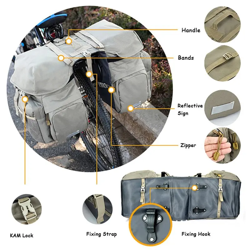 Free Sample Bicycle Carrier Bag 2-in-1 Multifunction Waterproof Pannier Bike Luggage with Double Side Trunk Storage for Cycling