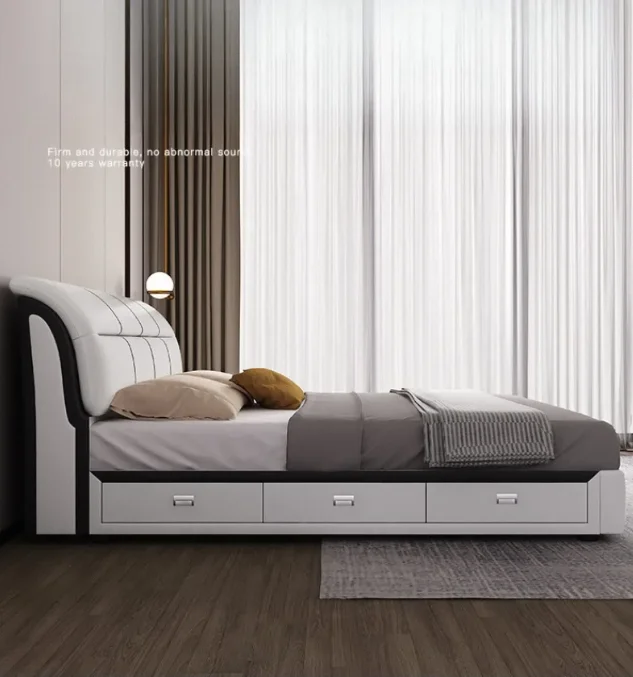 Factory Bett Leather Velvet Headboard Upholstered Ottoman Gas Lift Storage Wood Platform Sleep Bed and Mattress Set Wooden Bed