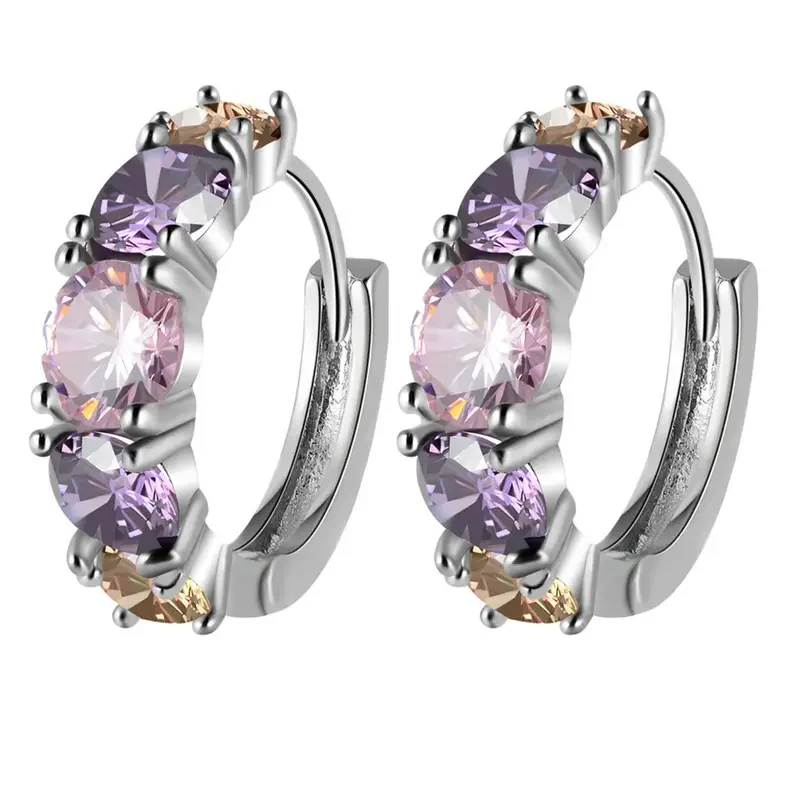 CAOSHI Hot Selling Multi Stone Small Hoop Earrings Silver Gold Plated Brass Jewelry Fashion Huggie Ladies Earrings for Woman