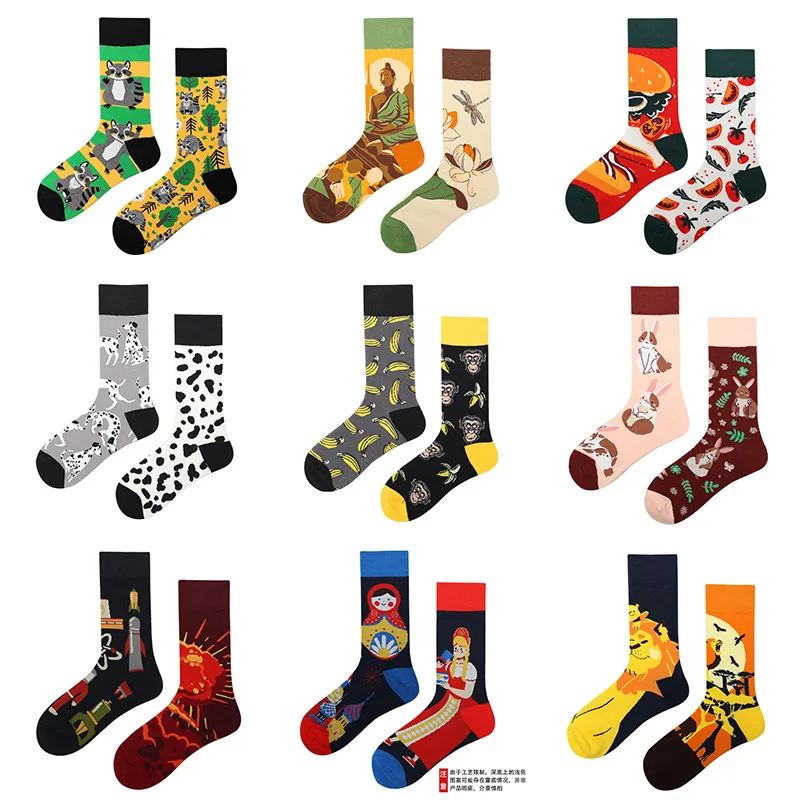 Fashion romantic women pink sakura flower vintage cotton socks colorful funny AB mismatched socks