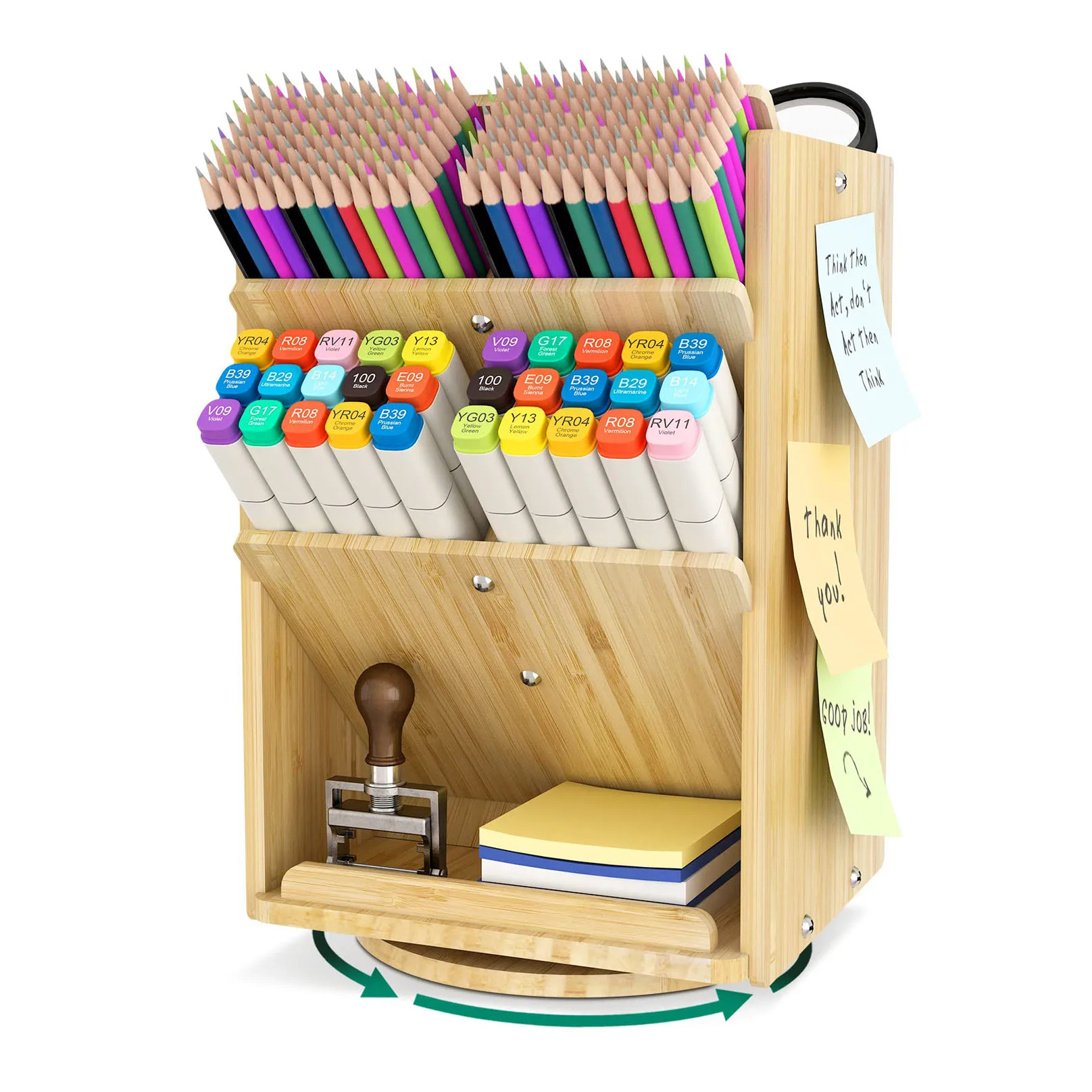 Bamboo Desk Organizer Storage Wood Office Rotating Desk Organizer Accessories 13 compartments Pencil Holder Storage Organizer