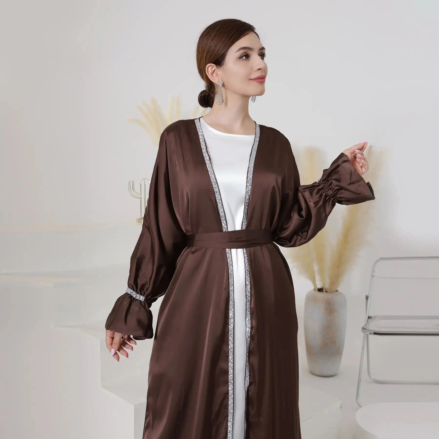NEW Wholesale Custom Modest Islamic Clothing Dubai Turkey Elegent Dress Abaya Girl Women Muslim Dress Cotton Autumn Winter Abaya