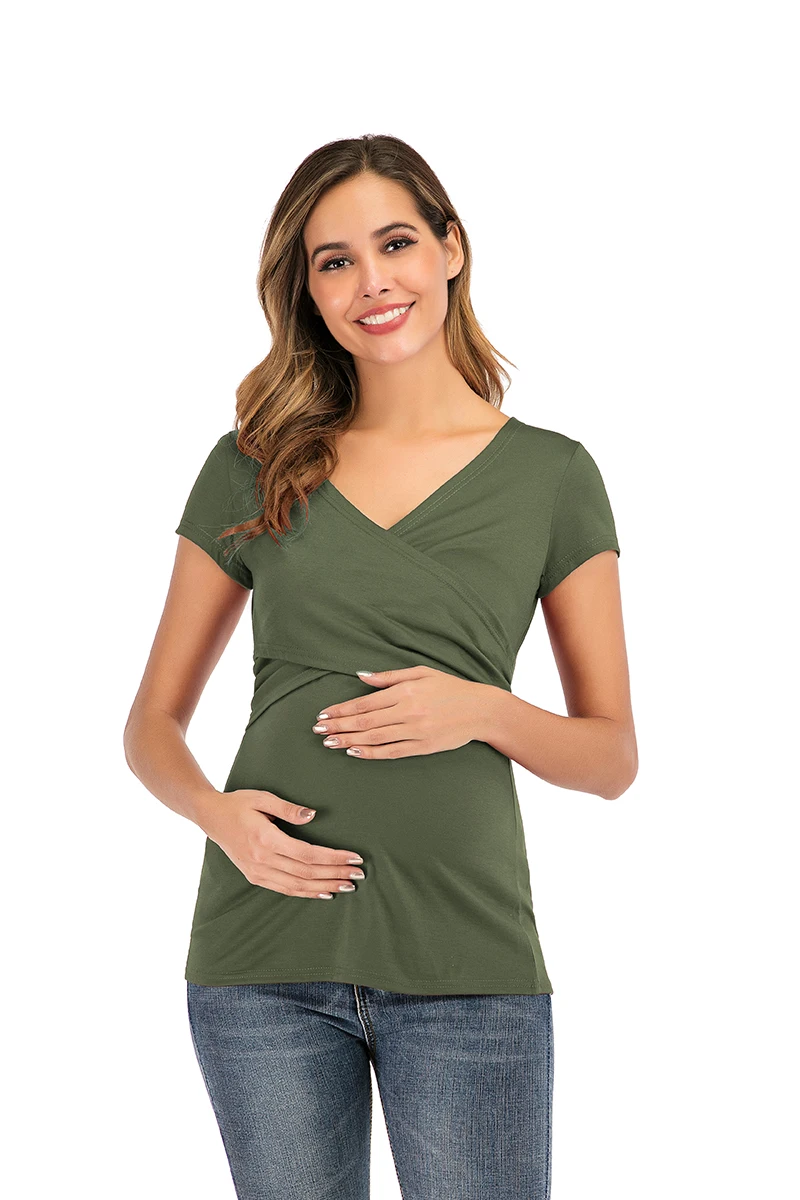 
Maternity Short Sleeve Maternity Dress With Chest Pad Pure Cotton Skin-Friendly Maternity Dress With Solid Color Top 