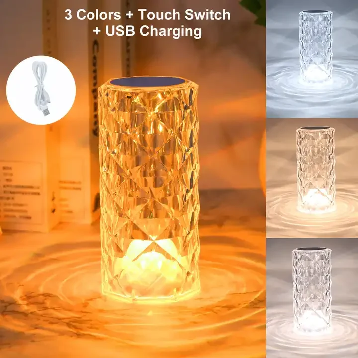 Romantic desk indoor rose 16 Color Changing RGB decorative Touch rechargeable USB led crystal night lights table lamp