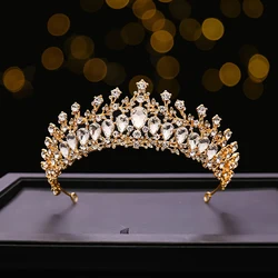Wedding Bride Crown Rhinestone Pearl Feather Crown Tiaras Wedding Hair Accessories Bride Headpieces Gold Headdress Princess
